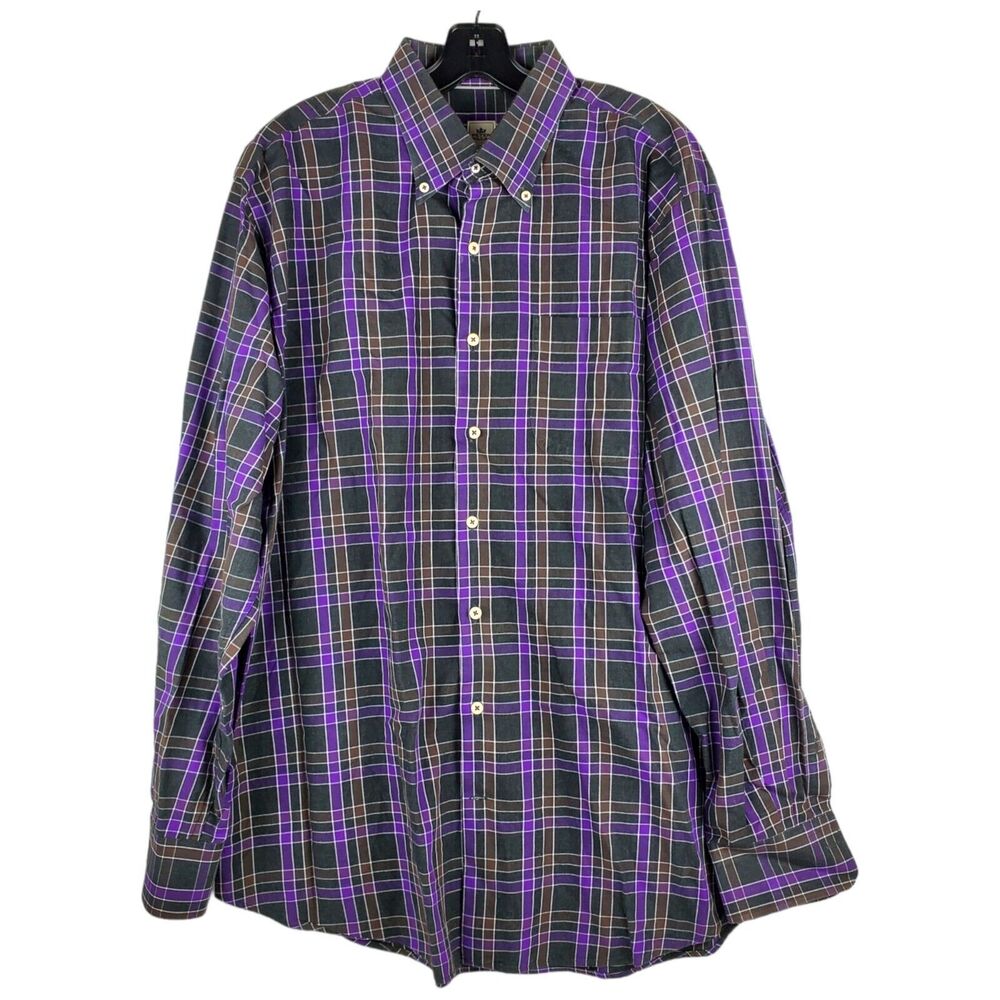 PETER MILLAR Shirt Mens XL Gray Purple Tartan Plaid Performance Crown Crafted